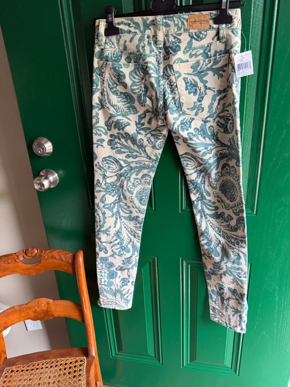 Denim & Supply Ralph Lauren Cream and Teal Floral Print Ankle Jeans - Picture 3 of 3